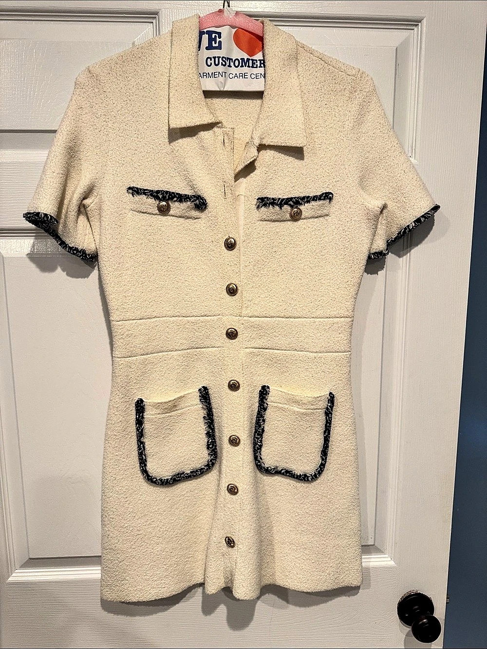 Maje Renati Tweed Mini Dress Cream & Black Size 38